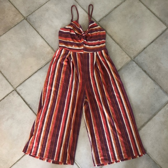 Striped wide leg tie front jumpsuit - Picture 1 of 5
